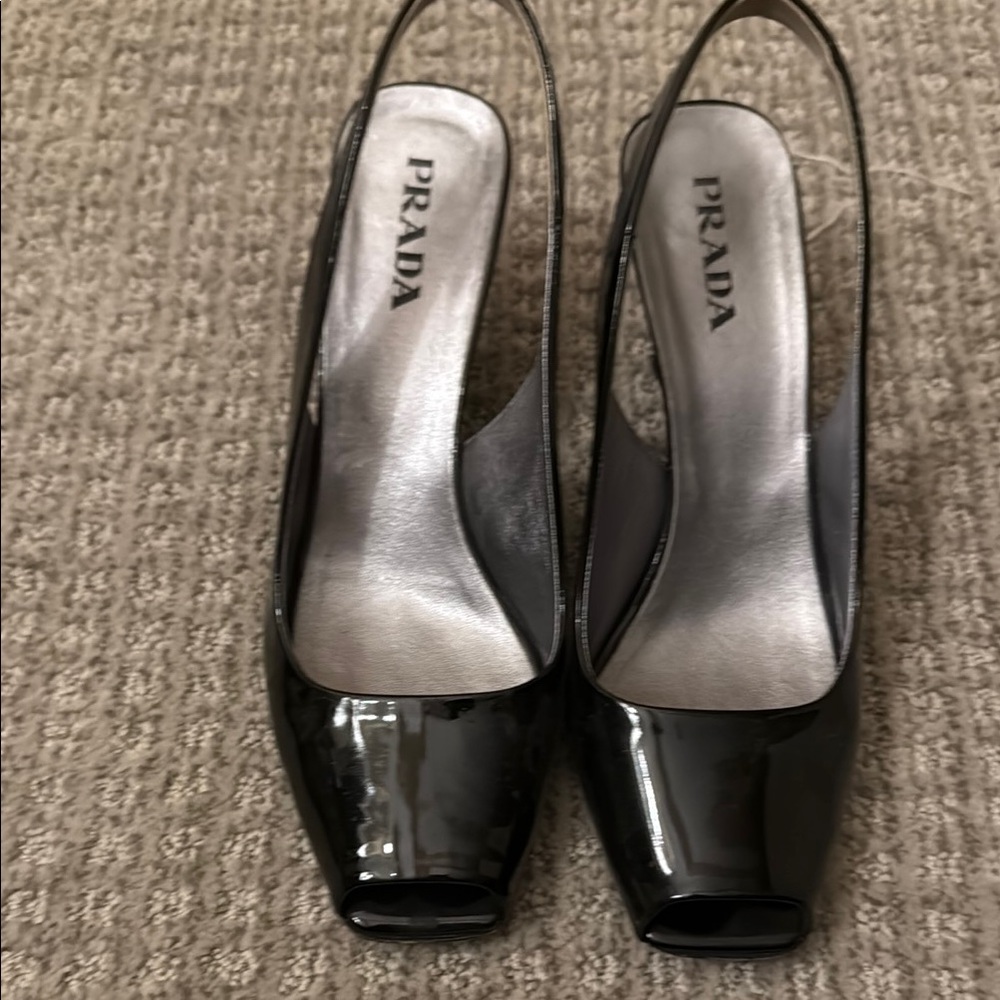 Prada Black Slingback Heels with Square Toe